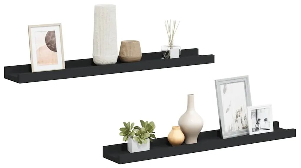 323932 vidaXL Рафтове за фоторамки, 2 бр, черни, 60x9x3 см, МДФ