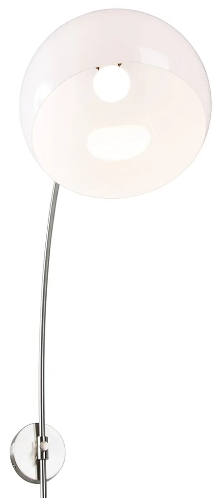 Ретро стенна арка лампа стомана с бял регулируем абажур