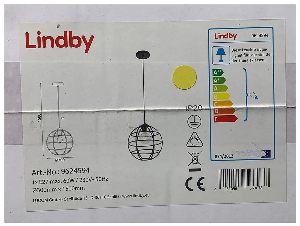 Lindby - Пендел BEKIRA 1xE27/60W/230V