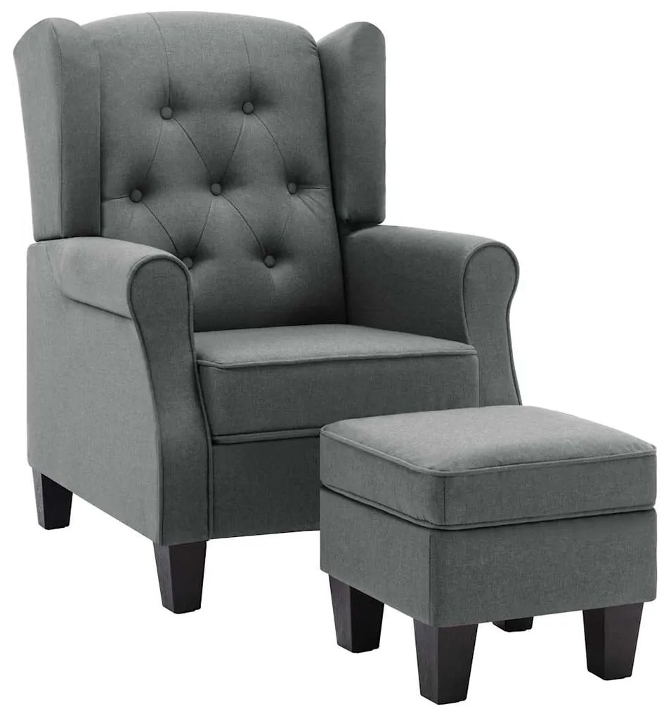 320151 vidaXL Фотьойл с табуретка за крака, светлосив, текстил