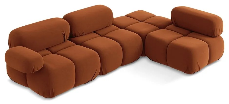 Оранжев кадифен модулен ъглов диван (десен ъгъл) Lokua – Makamii