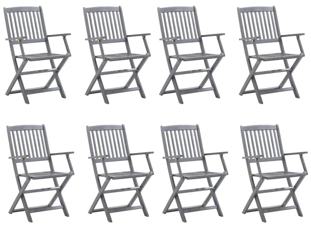 3078278 vidaXL Сгъваеми градински столове, 8 бр, с възглавници, акация масив