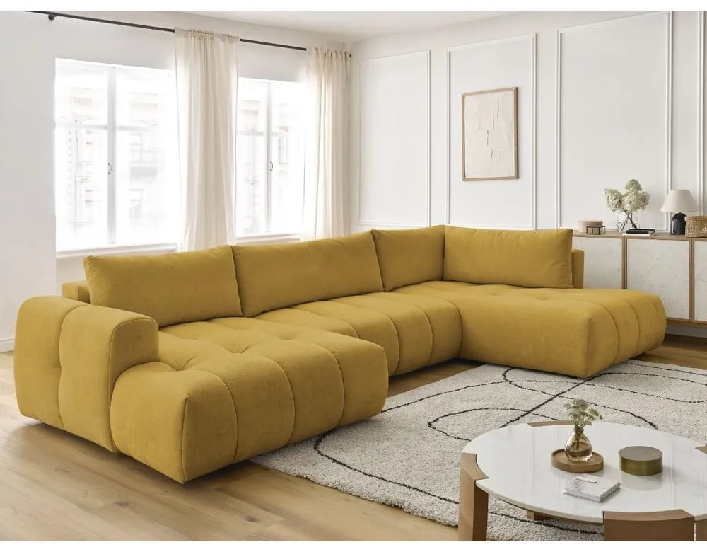 Сгъваем/с място за съхранение ъглов диван в цвят горчица (десен ъгъл/U форма) Fuji – Bobochic Paris