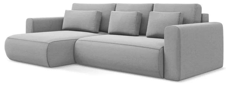 Светлосив кадифен разтегателен ъглов диван с място за съхранение (ляв ъгъл) Kapua – Makamii