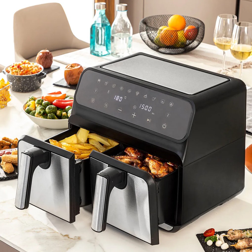 Фритюрник без Мазнина InnovaGoods Fryinn Double 8000 Черен Неръждаема стомана 3400 W 8 L