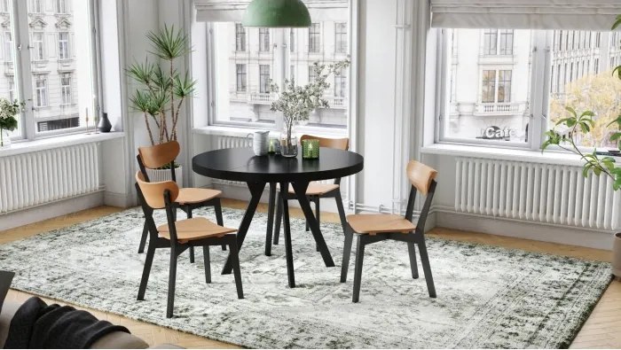 ЕКСПАНСО Черен мат/черни крака - ГОЛЯМА КРЪГЛА МАСА Ø110 РАЗТЕГАТЕЛНА ДО 310 cm С КРАКА Y ЛОФТ/ИНДУСТРИАЛНА