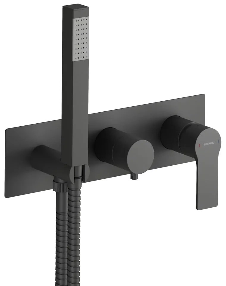 Матово-черна вградена душ батерия (3 изхода) Pax – Sapho
