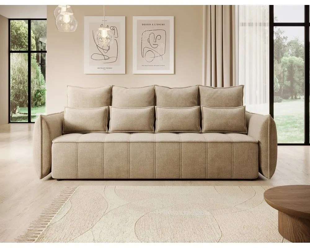 Светлокафяв кадифен разтегателен диван с място за съхранение 242 cm Weltton – ELTAP