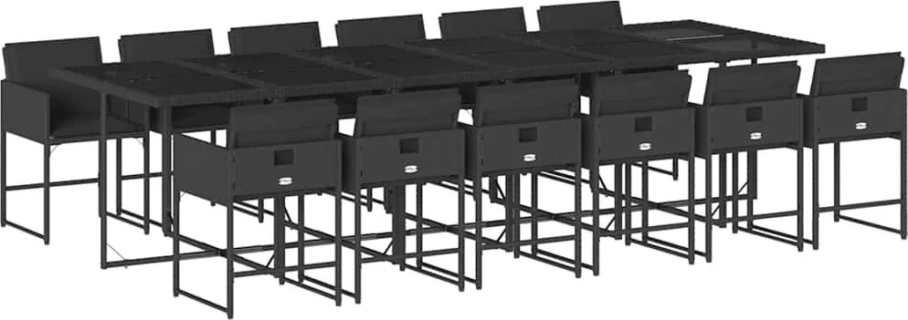 3211303 vidaXL Външен трапезен комплект 13 части с възглавници черен полиратан