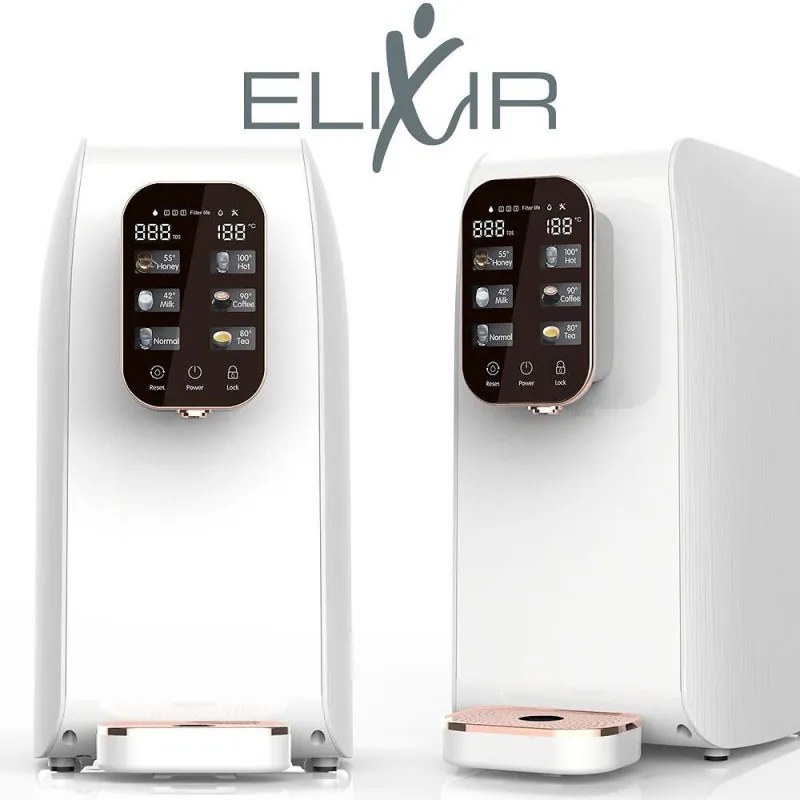 Диспенсър за пречистване и затопляне на чешмяна вода ELIXIR, 2100W, 38-99C, Обратна осмоза, Минерално обогатяване, Бял