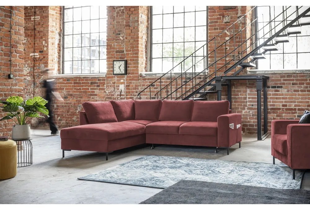 Розов кадифен разтегателен ъглов диван (ляв ъгъл) Lofty Lilly – Miuform