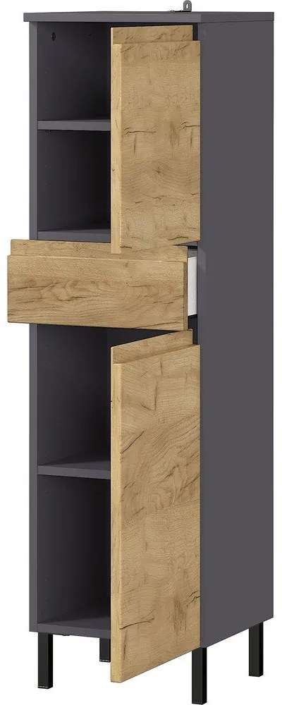 Тъмно сив висок шкаф за баня от дъб 34x120 cm Salinas - Germania