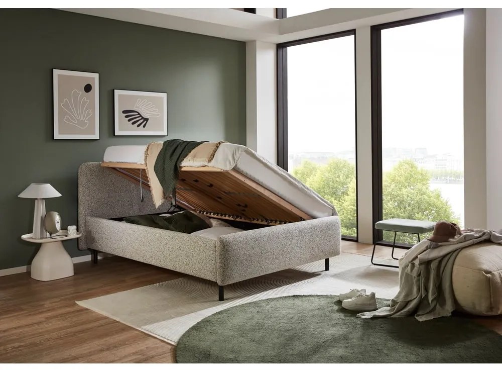 Бежово двойно легло 160x200 cm тапицирано с място за съхранение с включена подматрачна рамка Primo – Meise Möbel
