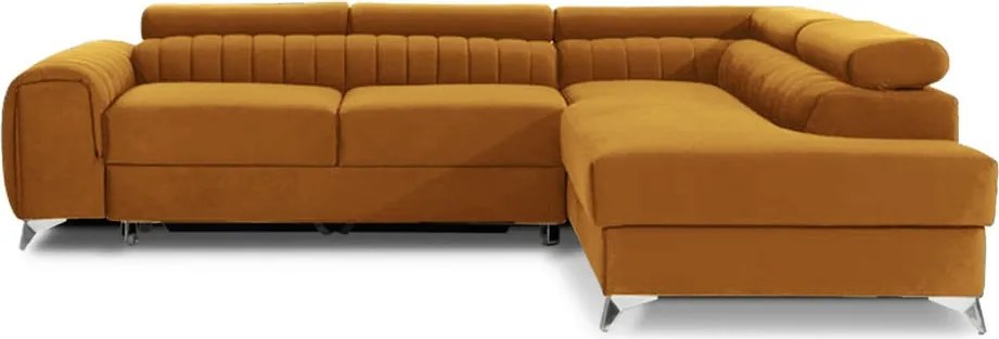 Жълт кадифен разтегателен ъглов диван с място за съхранение (десен ъгъл L форма) Laurence – ELTAP