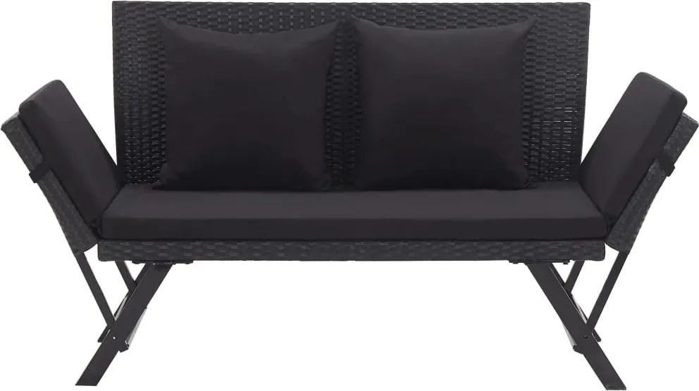 46233 vidaXL Градинска пейка с възглавници, 176 см, черна, полиратан