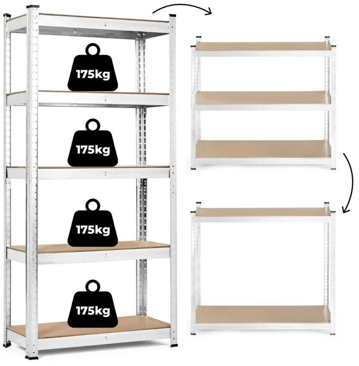 Стабилен метален стелаж за съхранение с 5 рафта 180x90x40 см
