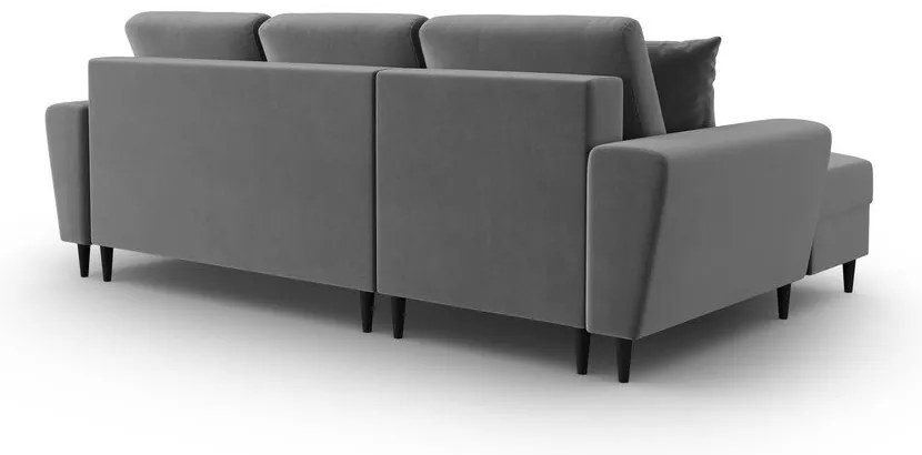 Светлосив кадифен разтегателен ъглов диван с място за съхранение (ляв ъгъл) Kyoto – Cosmopolitan Design