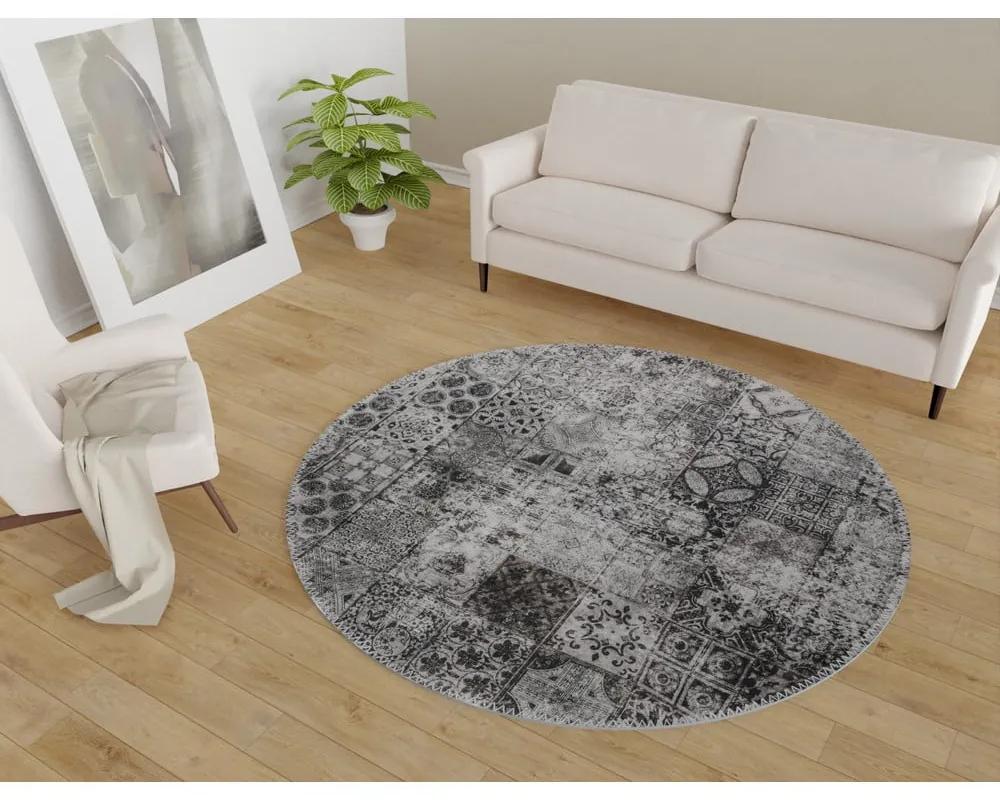 Сив миещ се кръгъл килим ø 100 cm - Vitaus