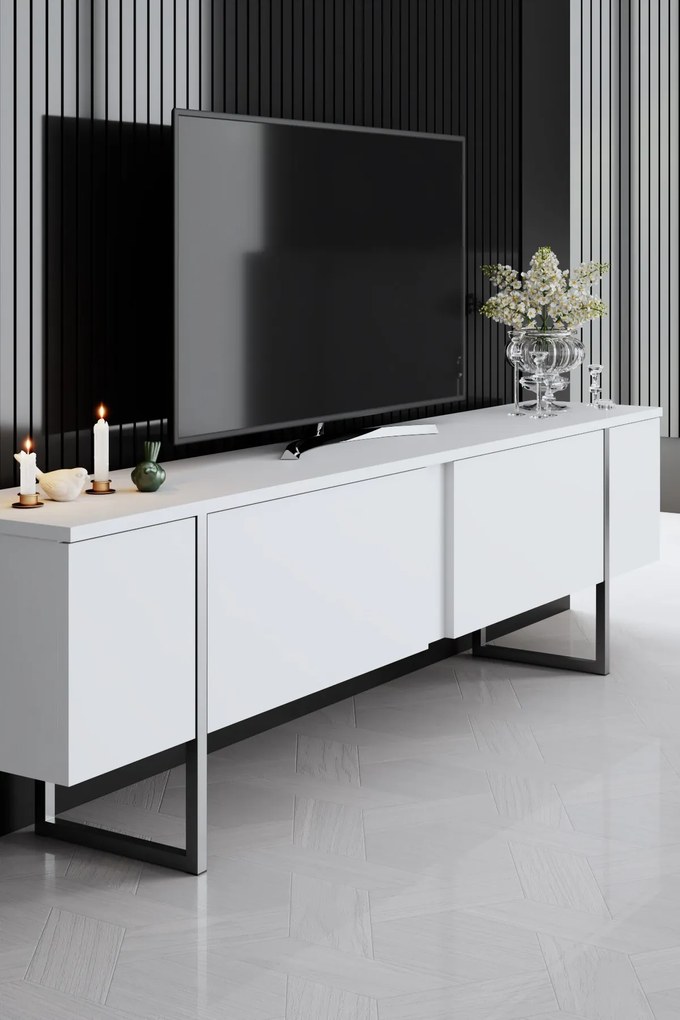 ТВ шкаф Luxe, цвят Бял Сребърен