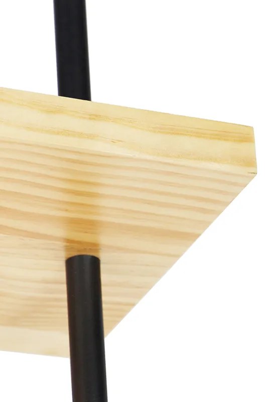 Индустриален плафон черен с дърво 3 лампи - Shelf