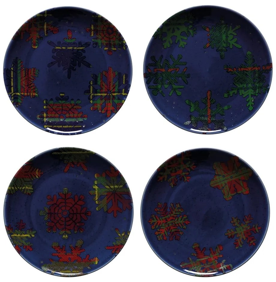 Комплект от 4 десертни чинии от синьо-червен фаянс, ø 21,6 cm Snowflake - Casafina