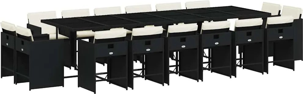 3211242 vidaXL Градински комплект с възглавници 17 части полиратан черен