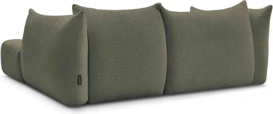 Зелен ъглов диван от прежда с примки от букле (десен ъгъл) Azra – Bobochic Paris