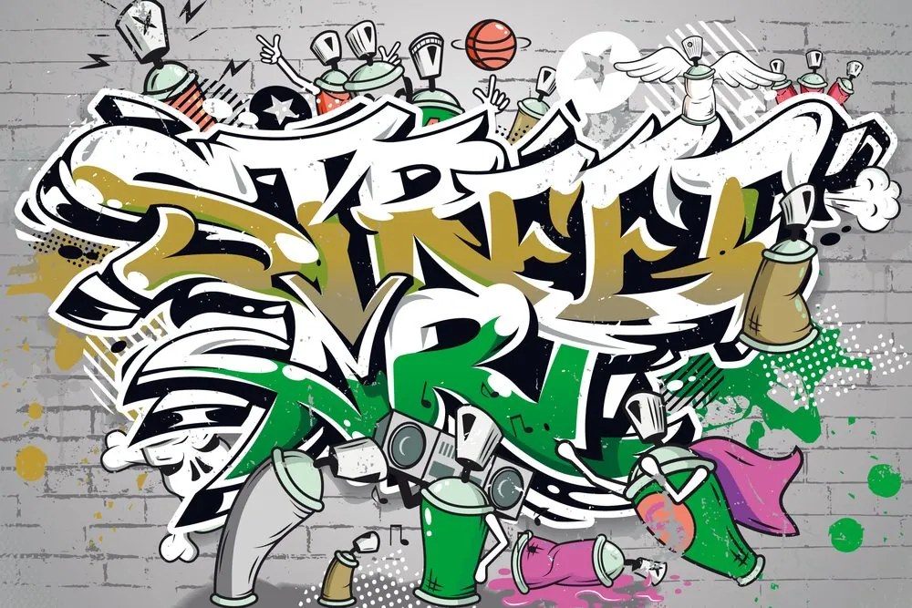 Тапет – Зелен надпис Street Art със спрейове