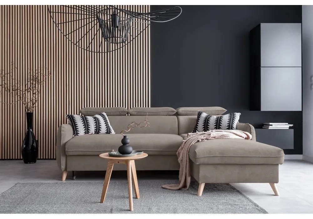 Светлокафяв кадифен ъглов разтегателен диван (десен ъгъл) Sweet Harmony - Miuform