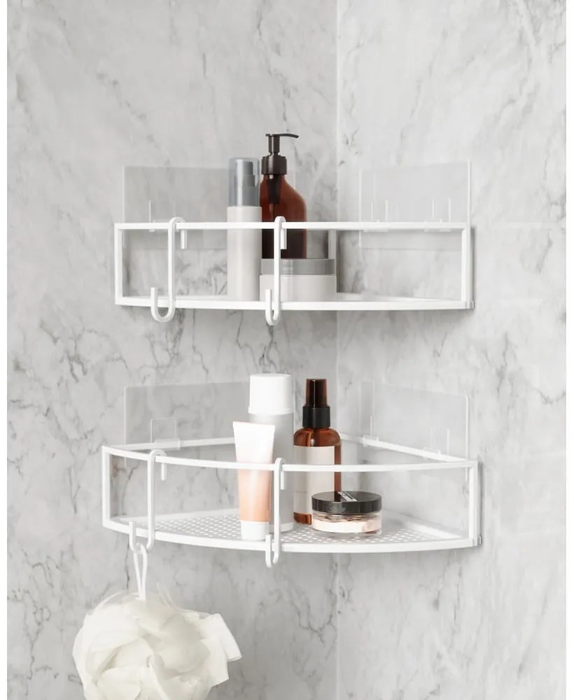 Бели ъглови самоносещи стоманени рафтове за баня 2 бр. Cubiko - Umbra