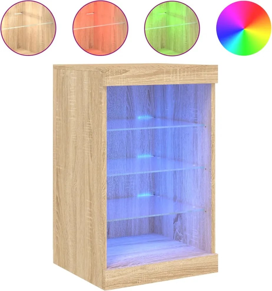 836723 vidaXL Сайдборд с LED светлини, сонома дъб, 41x37x67 см