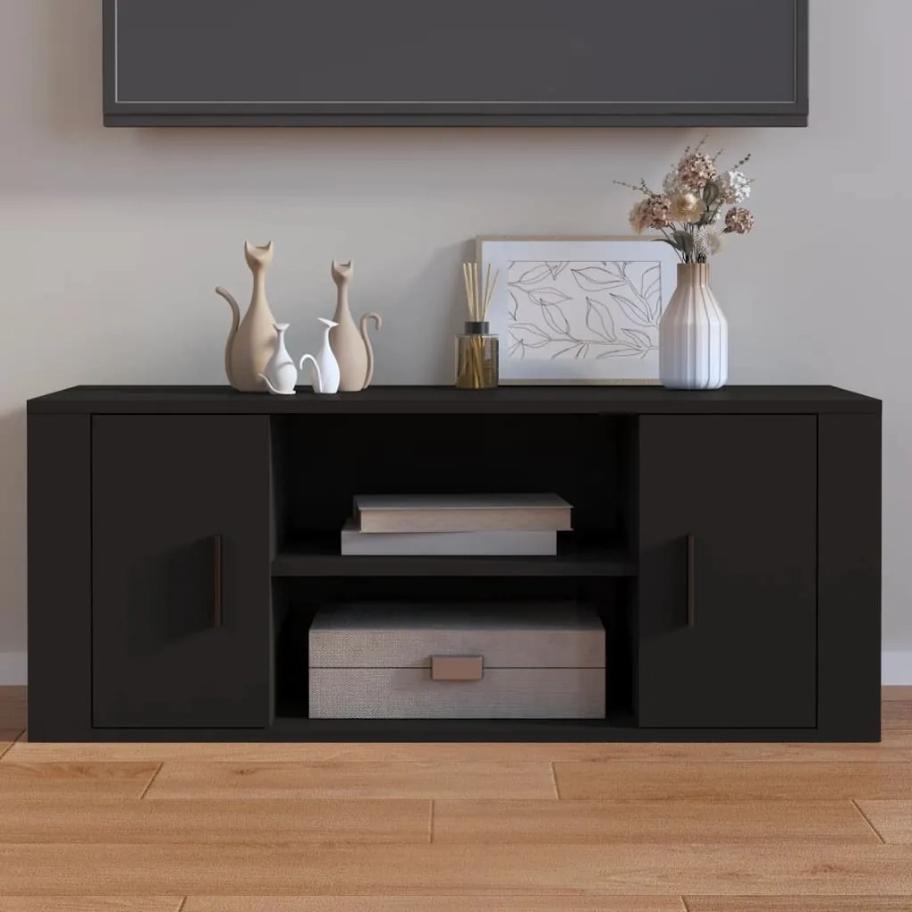 823092 vidaXL ТB шкаф, черен, 100x35x40 см, инженерно дърво