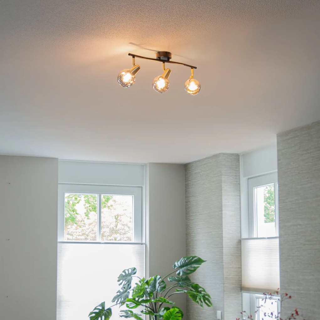 Таванна лампа златиста 56 см с димно стъкло 3-светлина - Vidro