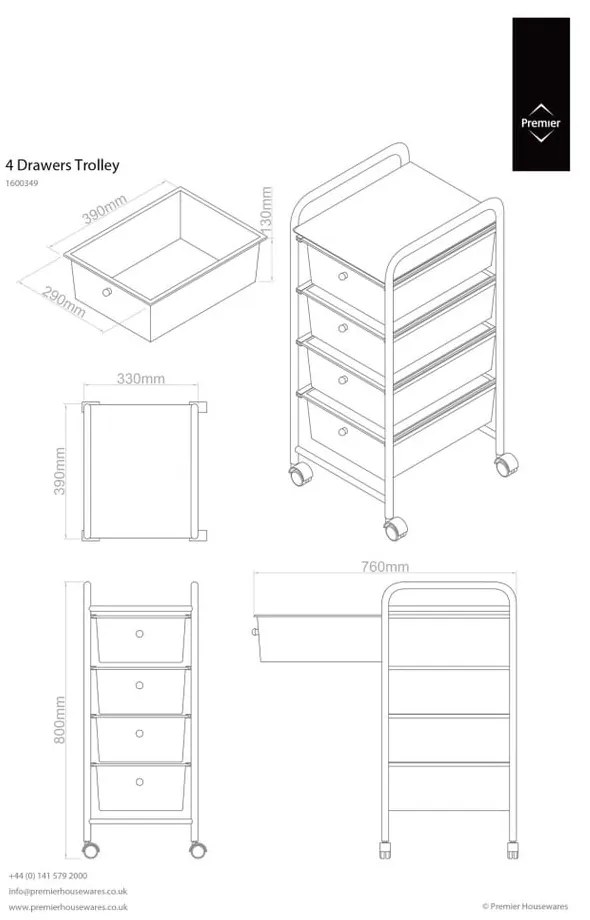 Пластмасов подвижен рафт в черно и сребристо 33x79 см - Premier Housewares