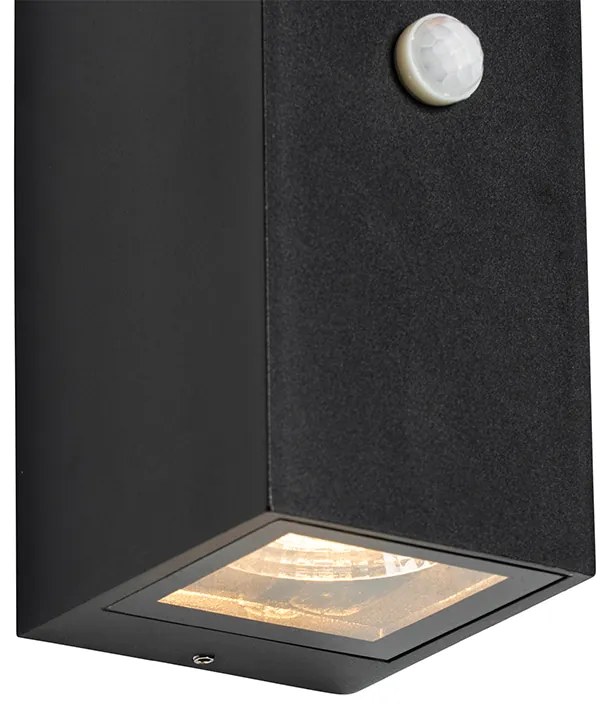 Стенен аплик черен 2 лампи IP44 с датчик за движение - Baleno