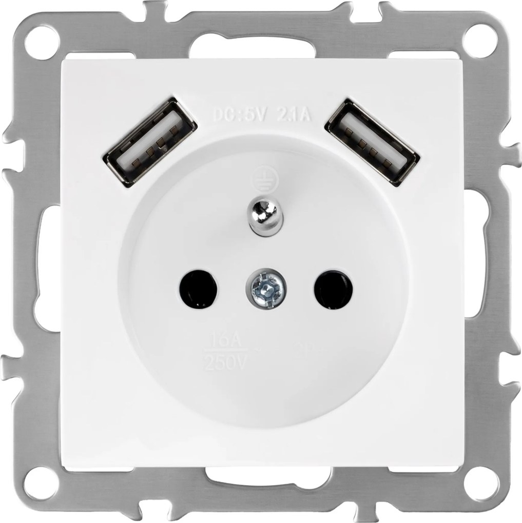 Единичен контакт със заземяване + 2x USB-A OSTE JNH003-G White