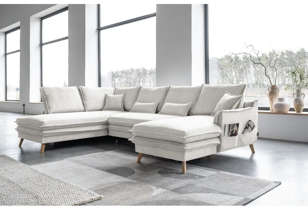 Бежов разтегателен ъглов диван (ляв ъгъл/"U" форма) Charming Charlie – Miuform