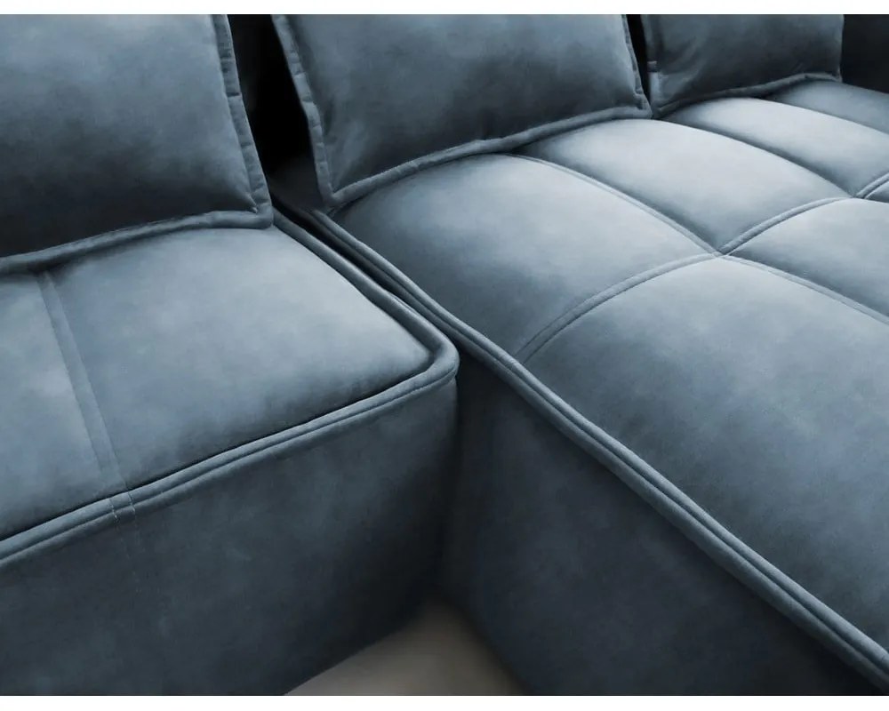 Син кадифен разтегателен ъглов диван с място за съхранение (десен ъгъл) Campo – ELTAP