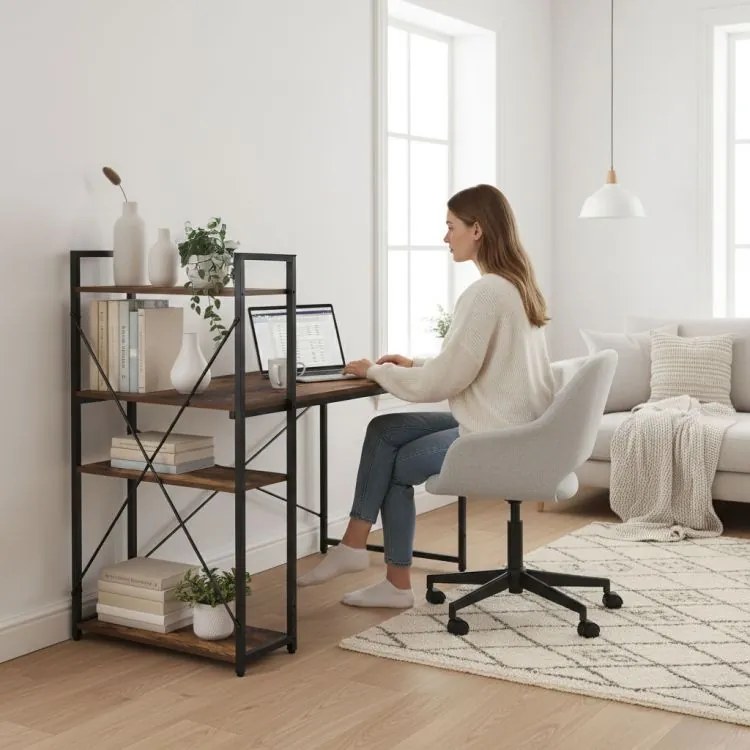 Маса за работа и игра с рафтове 120 x 60 cm tmavá hnedá