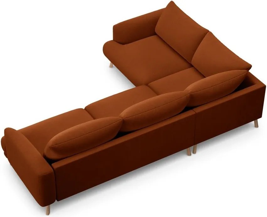 Теракотен кадифен ъглов диван (ляв ъгъл/L форма) Naomi – Micadoni