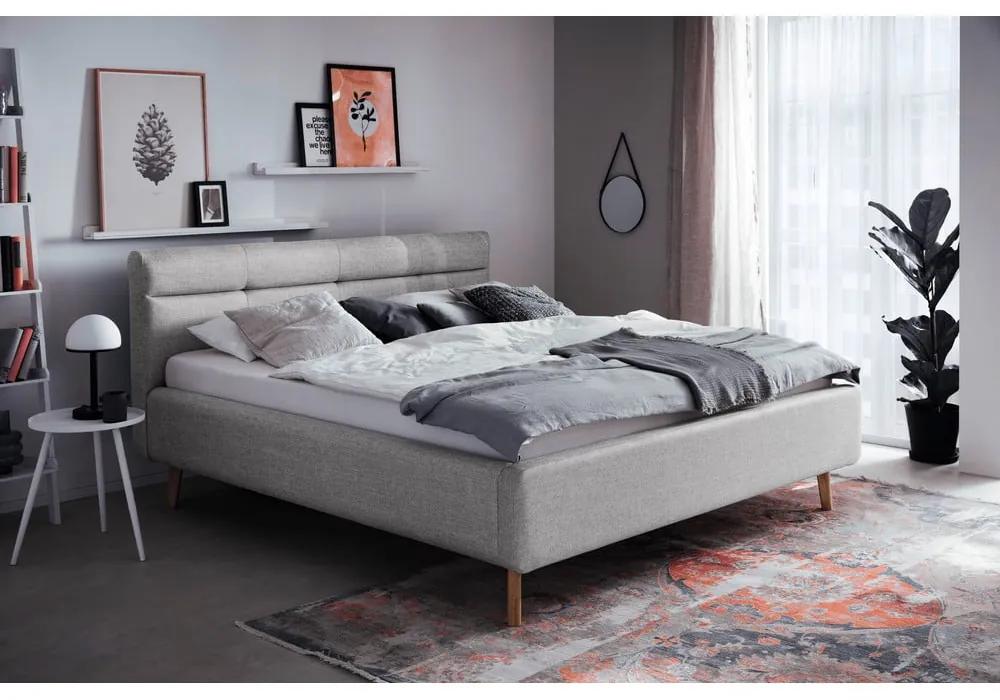 Сиво тапицирано двойно легло с място за съхранение с решетка 160x200 cm Lotte - Meise Möbel