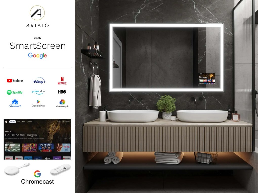 SMART огледало със светодиодно осветление M1 premium + SmartScreen with Google Chromecast