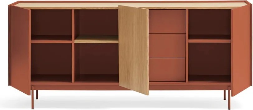 Нисък скрин с чекмеджета в цвят тухла и естествен дъб 180x78 cm Otto - Teulat