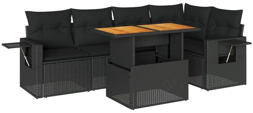 3327149 vidaXL Градински диван с възглавници, 6 части, черен, полиратан