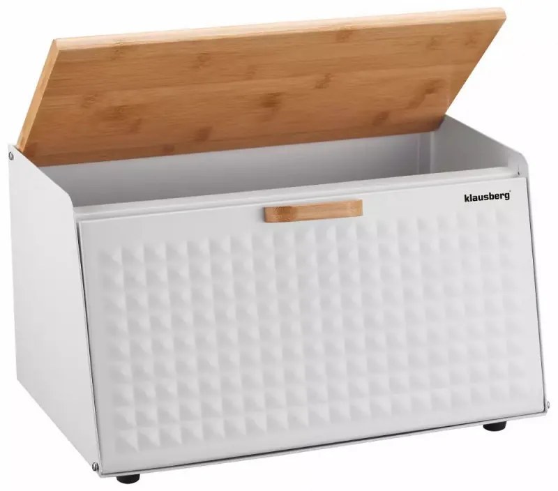 Кутия за хляб Klausberg KB 7468, 35.5 см, Стомана, Бамбук, Горен и преден капак, Бял
