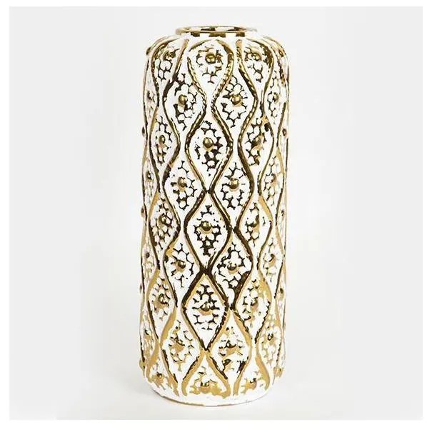 Керамична ваза 37x15 см златист/бял