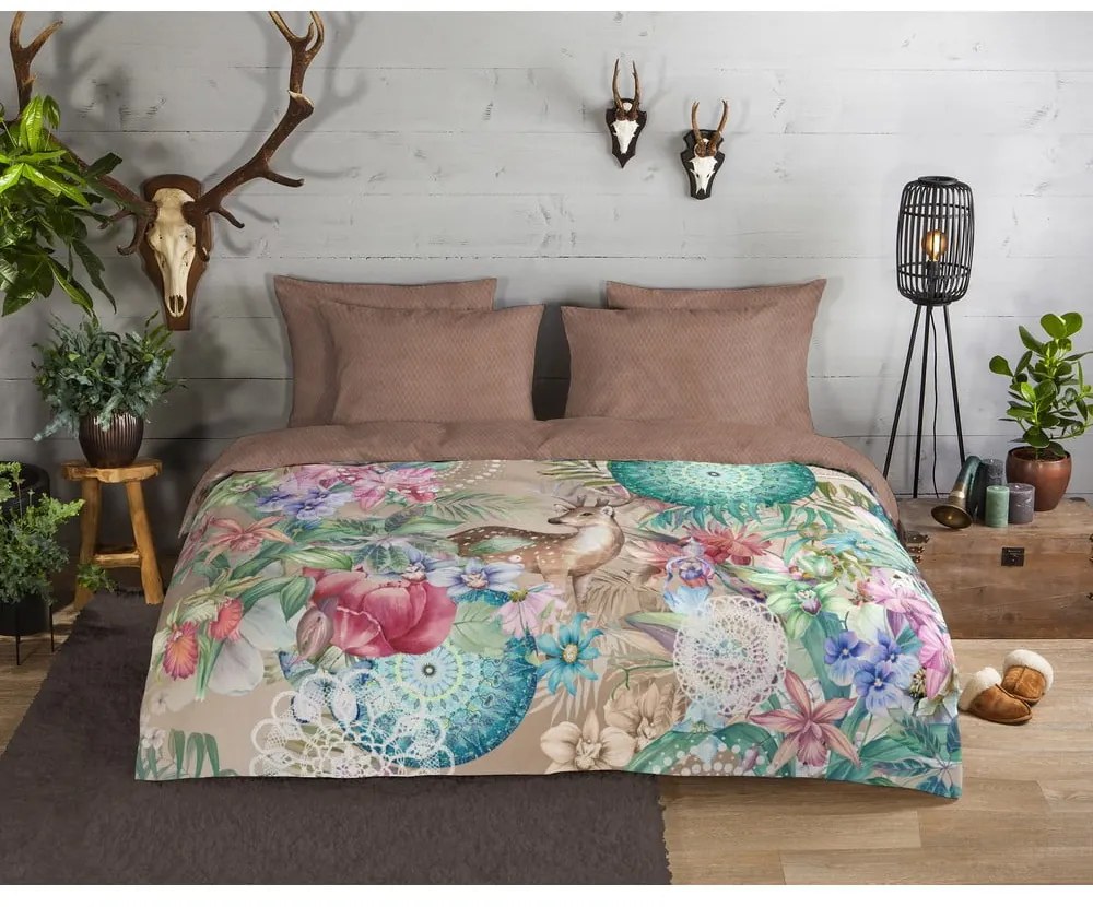 Кафяво фланелено спално бельо за единично легло 140x200 cm - HIP