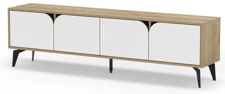 Масичка за телевизор с дъбов декор в бял и естествен цвят 180x51 cm Nola - Marckeric