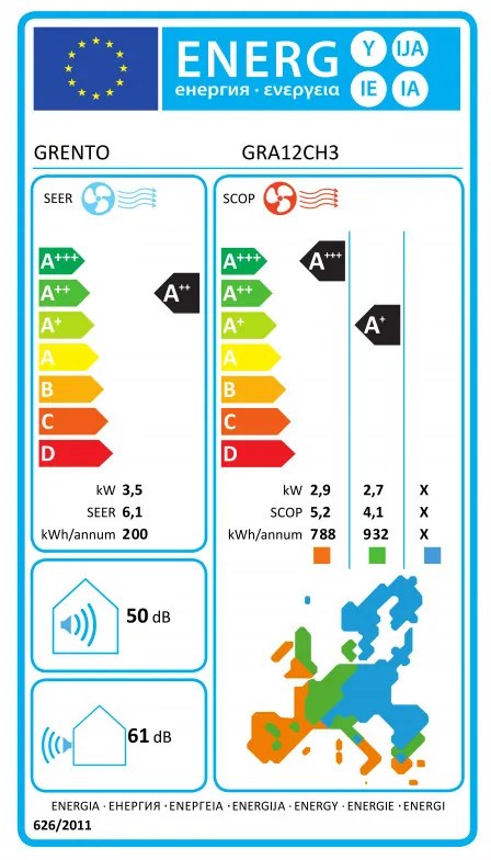 Инверторен климатик Grento GRA12CH3, 12000 BTU, А++/А+, LED дисплей, Самопочистване, Wi-Fi, I Feel, Бял