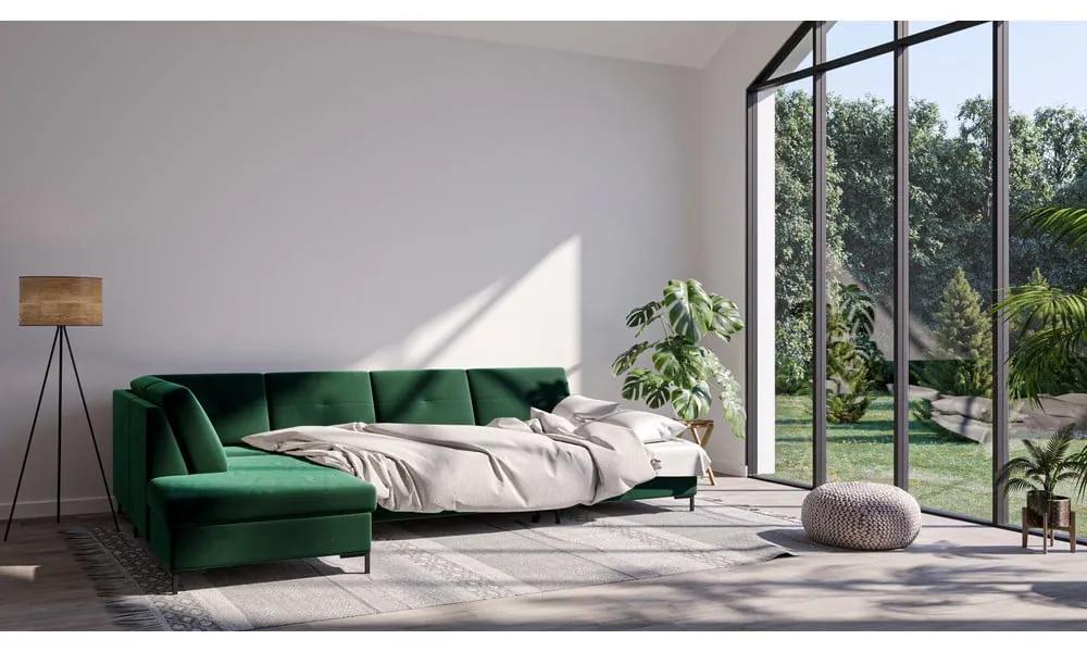 Тъмнозелен кадифен U-образен разтегателен диван, ляв ъгъл Moor - Ghado